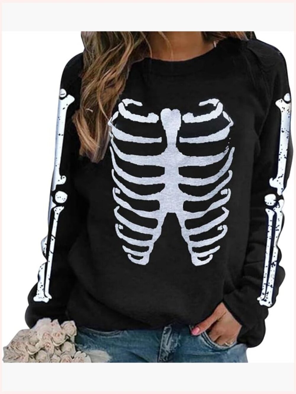 Women Halloween Skeleton Print Long Sleeve Sweatshirt Pullover